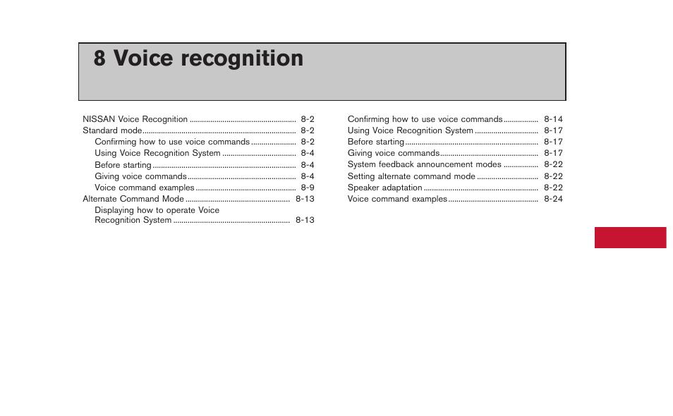 Voice recognition, 8 voice recognition | NISSAN 2015 GT R - Multi Function Display Owner's Manual User Manual | Page 200 / 298