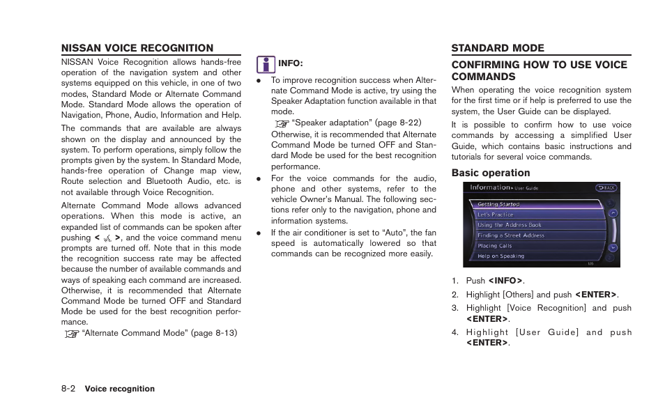 Nissan voice recognition -2 standard mode -2, Confirming how to use voice commands -2 | NISSAN 2015 GT R - Multi Function Display Owner's Manual User Manual | Page 201 / 298