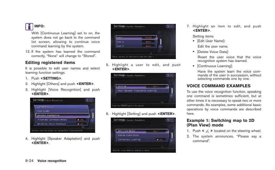 Voice command examples -24 | NISSAN 2015 GT R - Multi Function Display Owner's Manual User Manual | Page 223 / 298
