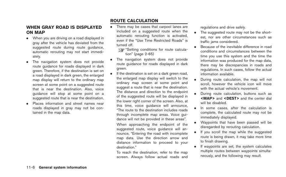 When gray road is displayed on map -6, Route calculation -6 | NISSAN 2015 GT R - Multi Function Display Owner's Manual User Manual | Page 267 / 298