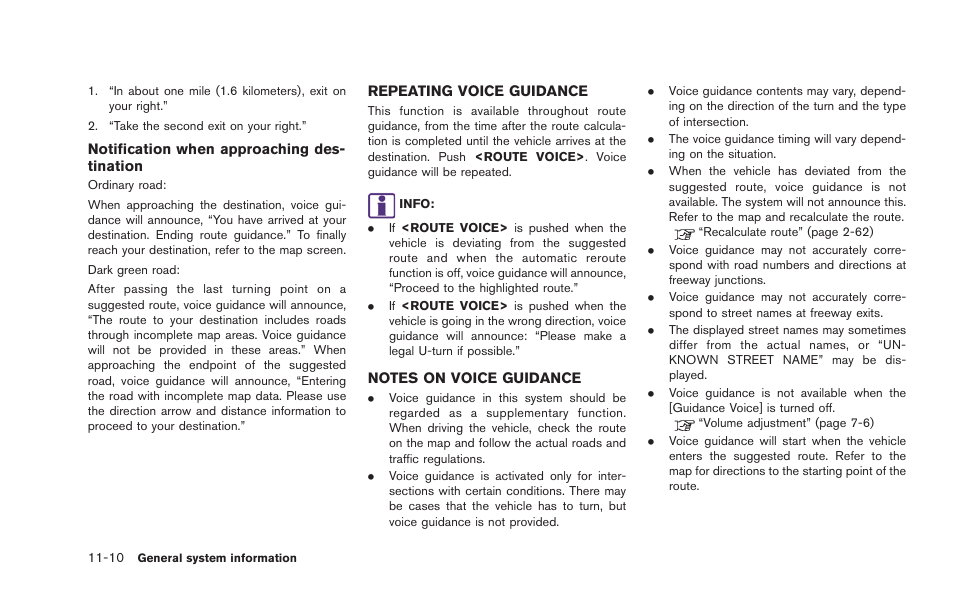 Repeating voice guidance -10, Notes on voice guidance -10 | NISSAN 2015 GT R - Multi Function Display Owner's Manual User Manual | Page 271 / 298