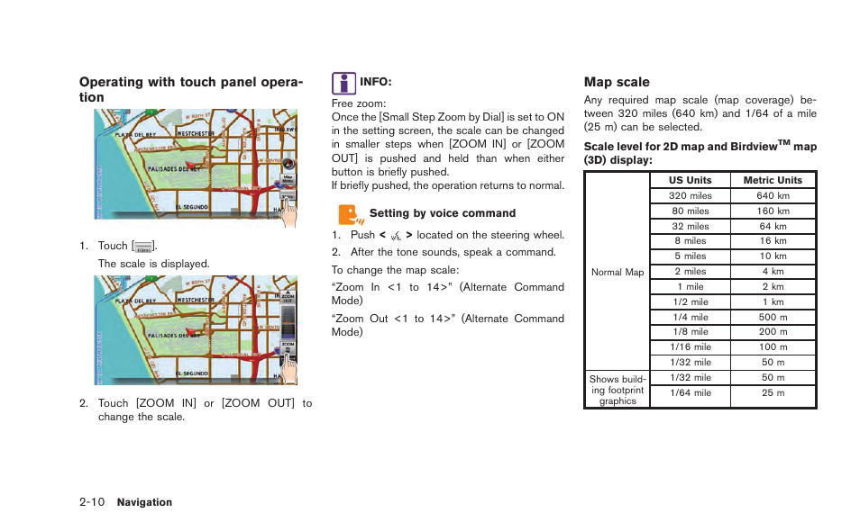 Operating with touch panel opera- tion, Map scale | NISSAN 2015 GT R - Multi Function Display Owner's Manual User Manual | Page 35 / 298