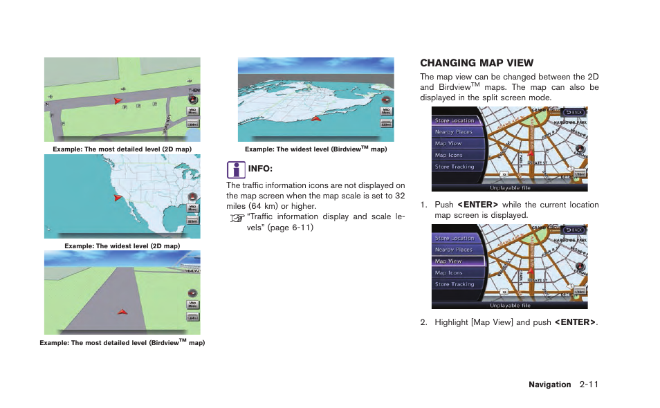 Changing map view -11, Changing map view | NISSAN 2015 GT R - Multi Function Display Owner's Manual User Manual | Page 36 / 298