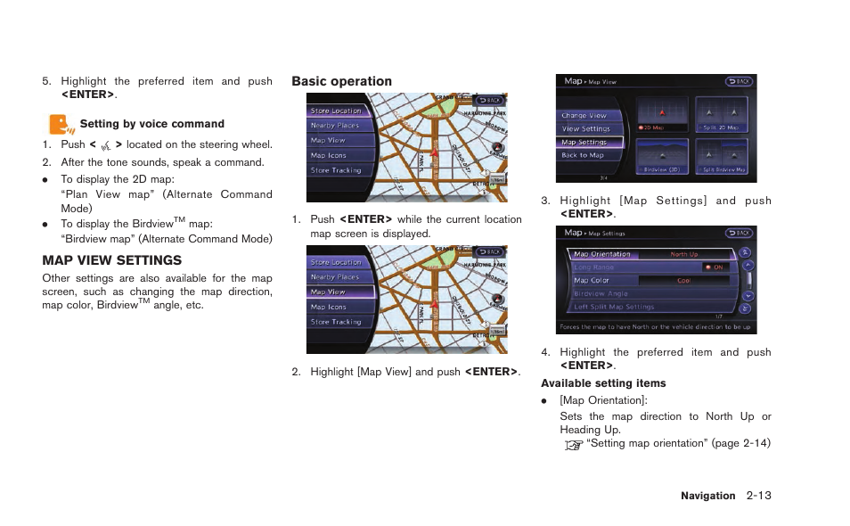 Map view settings -13 | NISSAN 2015 GT R - Multi Function Display Owner's Manual User Manual | Page 38 / 298