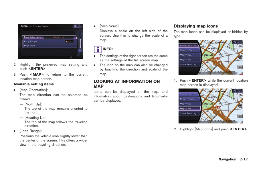 Looking at information on map -17 | NISSAN 2015 GT R - Multi Function Display Owner's Manual User Manual | Page 42 / 298