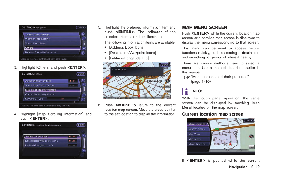 Map menu screen -19 | NISSAN 2015 GT R - Multi Function Display Owner's Manual User Manual | Page 44 / 298