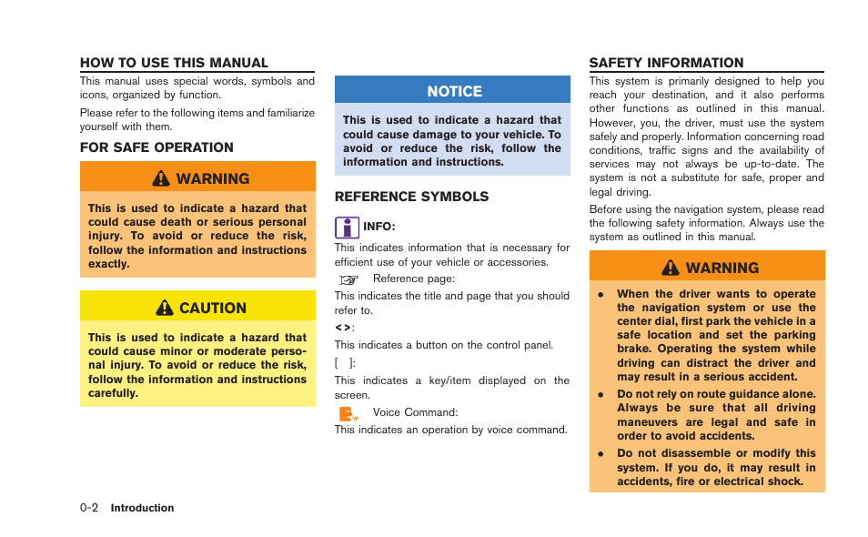 How to use this manual -2, For safe operation -2 reference symbols -2, Safety information -2 | NISSAN 2015 GT R - Multi Function Display Owner's Manual User Manual | Page 5 / 298