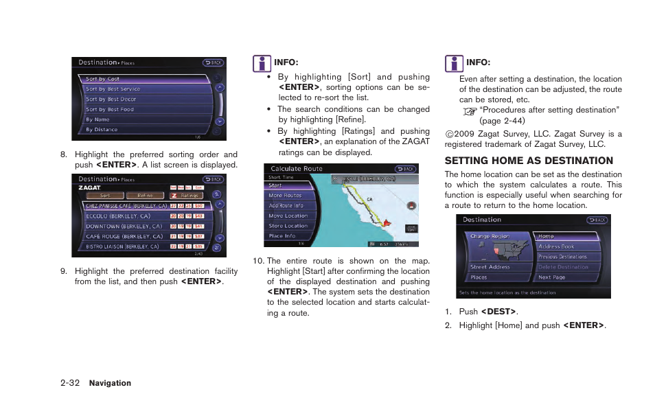 Setting home as destination -32 | NISSAN 2015 GT R - Multi Function Display Owner's Manual User Manual | Page 57 / 298