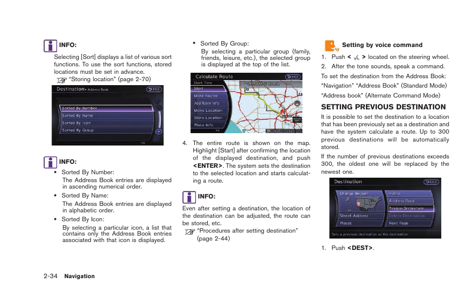 Setting previous destination -34 | NISSAN 2015 GT R - Multi Function Display Owner's Manual User Manual | Page 59 / 298