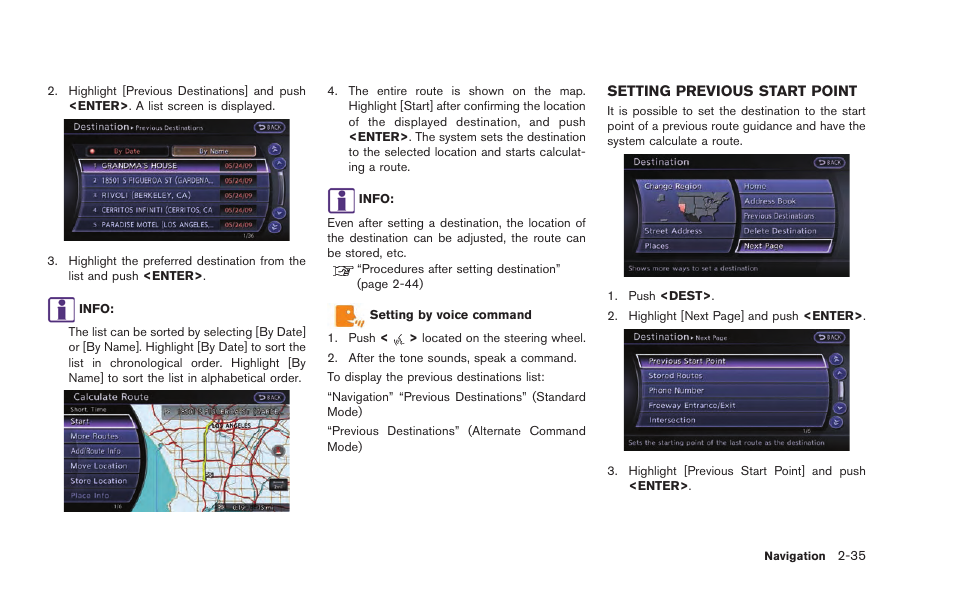 Setting previous start point -35 | NISSAN 2015 GT R - Multi Function Display Owner's Manual User Manual | Page 60 / 298