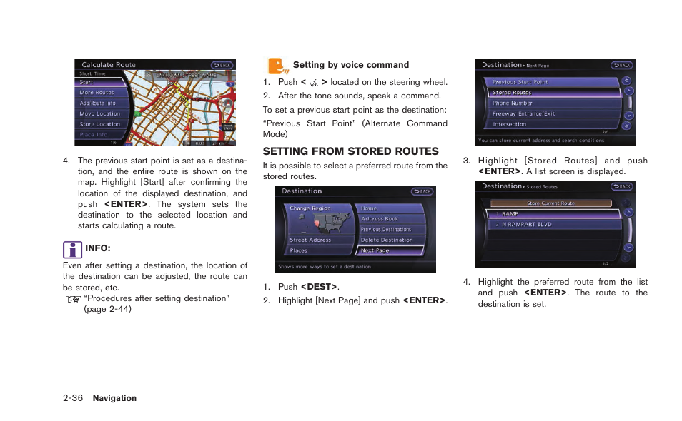 Setting from stored routes -36 | NISSAN 2015 GT R - Multi Function Display Owner's Manual User Manual | Page 61 / 298