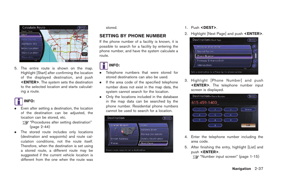 Setting by phone number -37 | NISSAN 2015 GT R - Multi Function Display Owner's Manual User Manual | Page 62 / 298