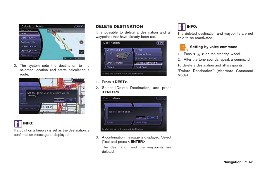 Delete destination -43 | NISSAN 2015 GT R - Multi Function Display Owner's Manual User Manual | Page 68 / 298