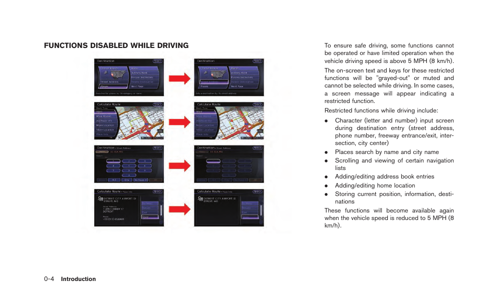 Functions disabled while driving -4 | NISSAN 2015 GT R - Multi Function Display Owner's Manual User Manual | Page 7 / 298