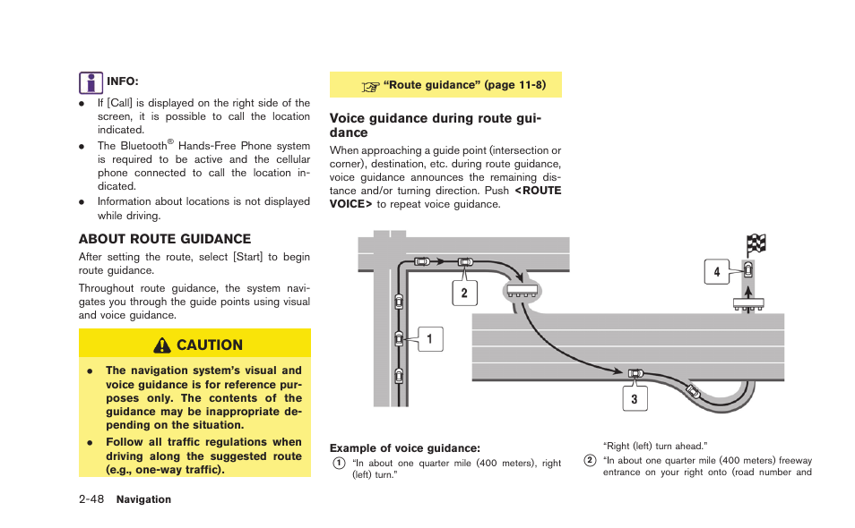 About route guidance -48, Caution | NISSAN 2015 GT R - Multi Function Display Owner's Manual User Manual | Page 73 / 298