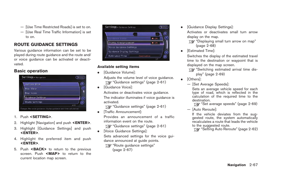 Route guidance settings -67 | NISSAN 2015 GT R - Multi Function Display Owner's Manual User Manual | Page 92 / 298