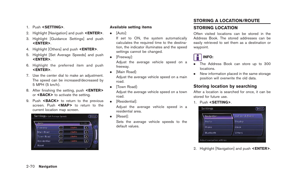 Storing a location/route -70, Storing location -70 | NISSAN 2015 GT R - Multi Function Display Owner's Manual User Manual | Page 95 / 298