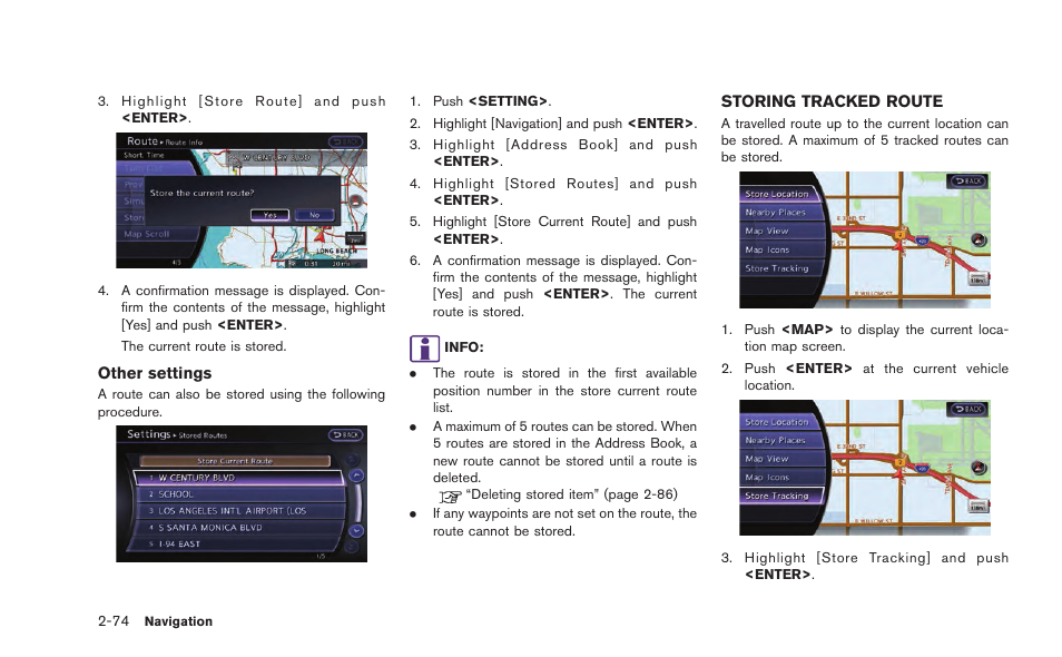 Storing tracked route -74 | NISSAN 2015 GT R - Multi Function Display Owner's Manual User Manual | Page 99 / 298