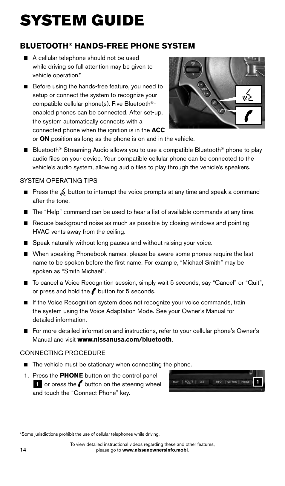 System guide, Bluetooth, Hands-free phone system | NISSAN 2015 GT R - Quick Reference Guide User Manual | Page 16 / 23