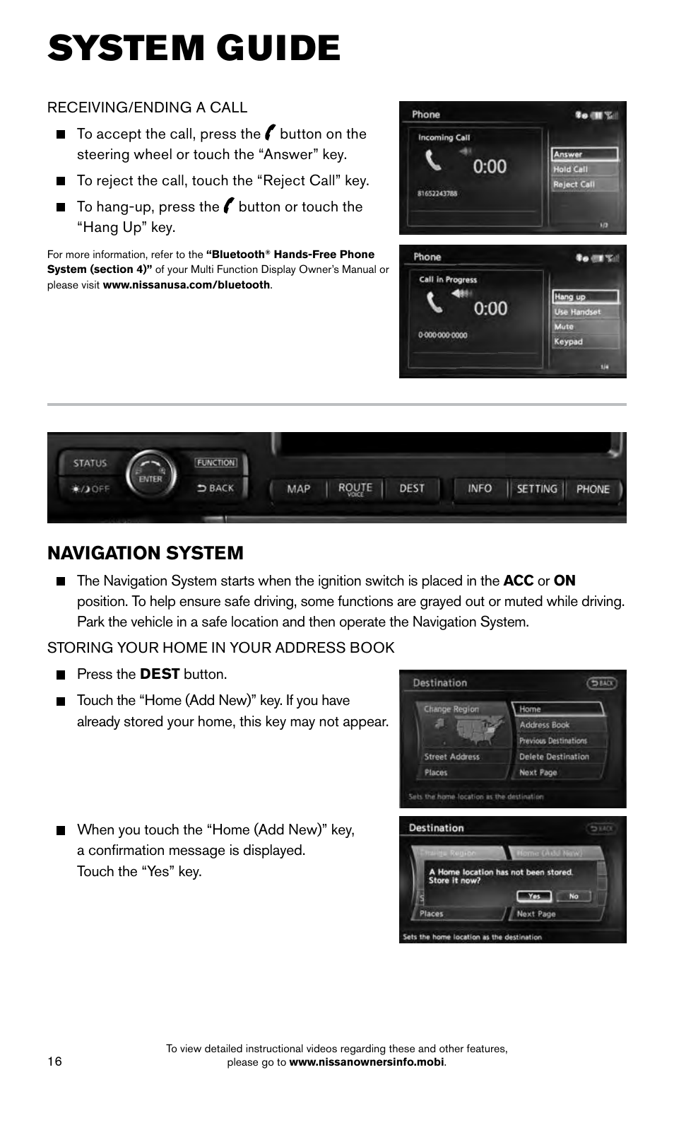 System guide, Navigation system | NISSAN 2015 GT R - Quick Reference Guide User Manual | Page 18 / 23