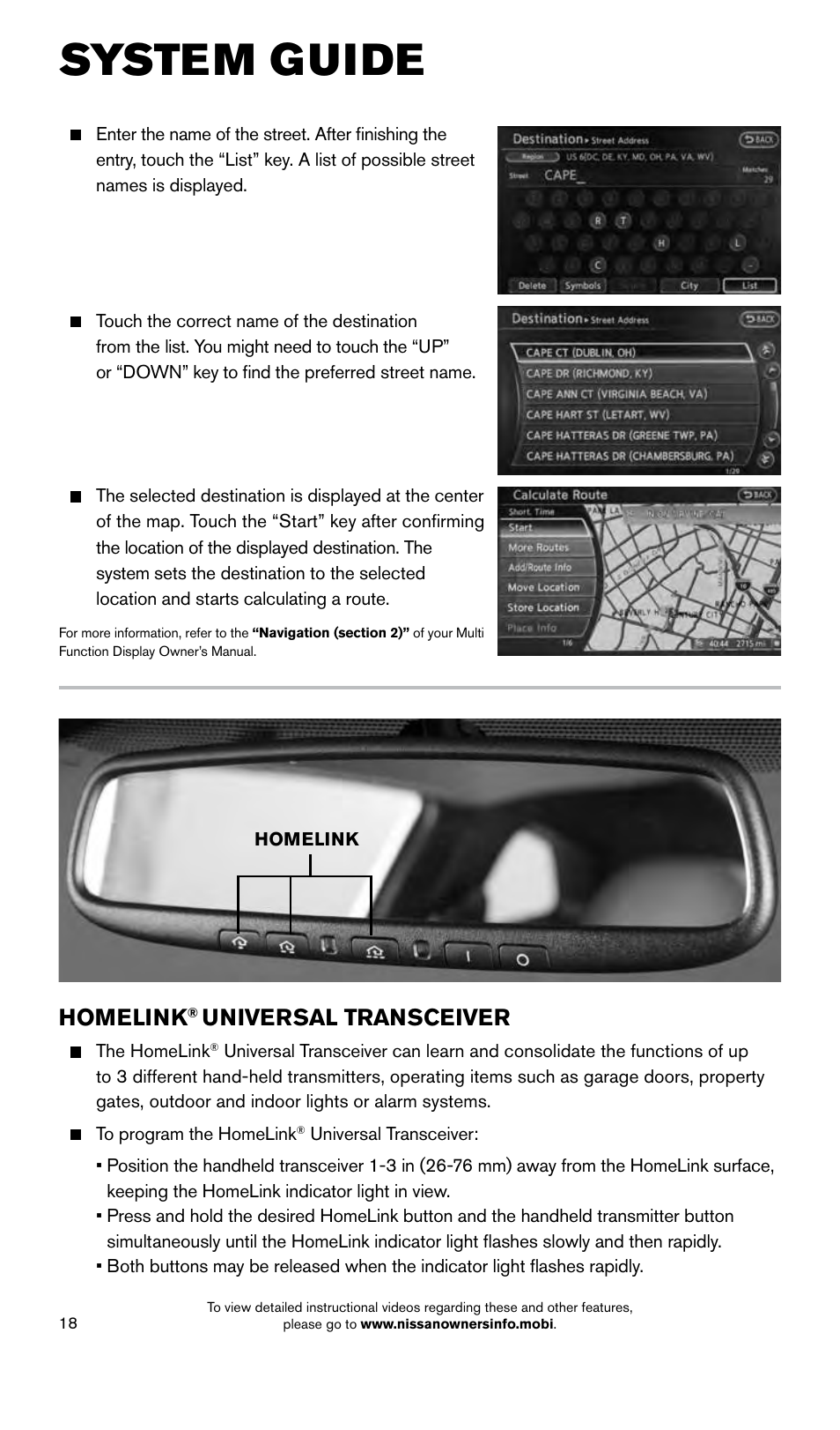 System guide, Homelink, Universal transceiver | NISSAN 2015 GT R - Quick Reference Guide User Manual | Page 20 / 23