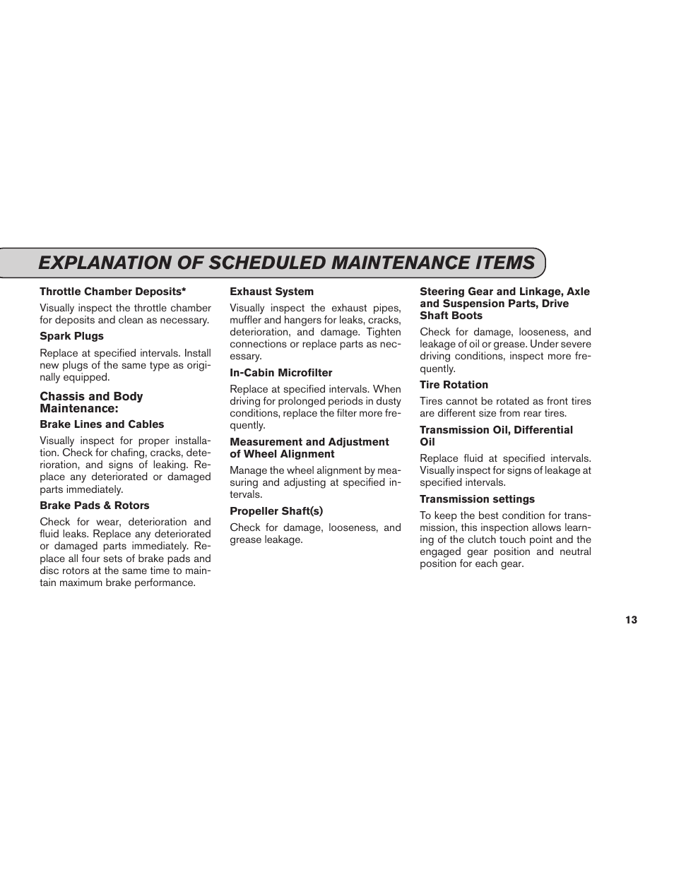 Explanation of scheduled maintenance items | NISSAN 2015 GT R - Service & Maintenance Guide User Manual | Page 15 / 83