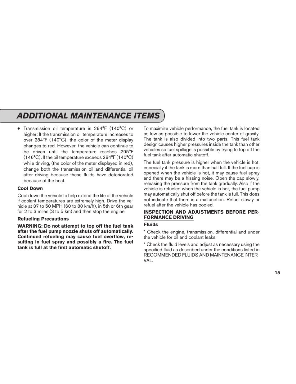 Additional maintenance items | NISSAN 2015 GT R - Service & Maintenance Guide User Manual | Page 17 / 83