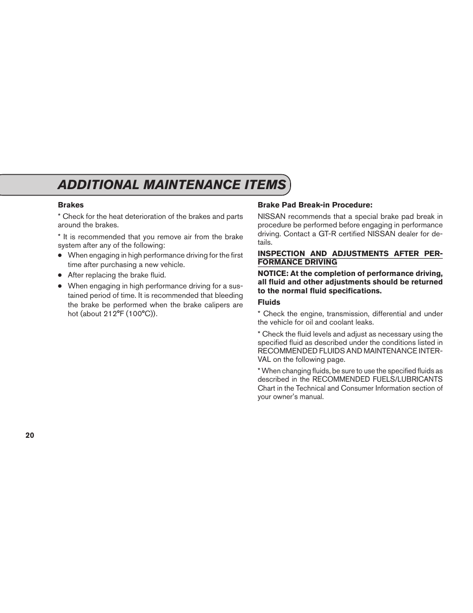 Additional maintenance items | NISSAN 2015 GT R - Service & Maintenance Guide User Manual | Page 22 / 83