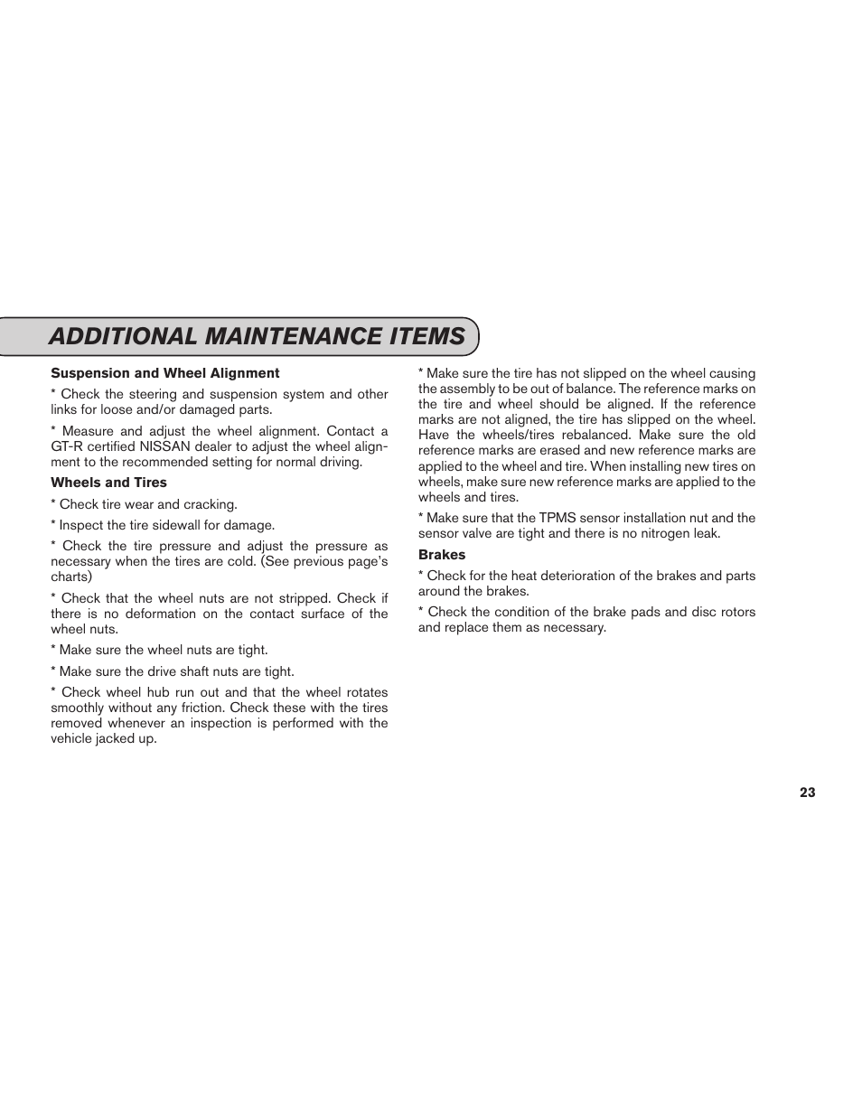 Additional maintenance items | NISSAN 2015 GT R - Service & Maintenance Guide User Manual | Page 25 / 83