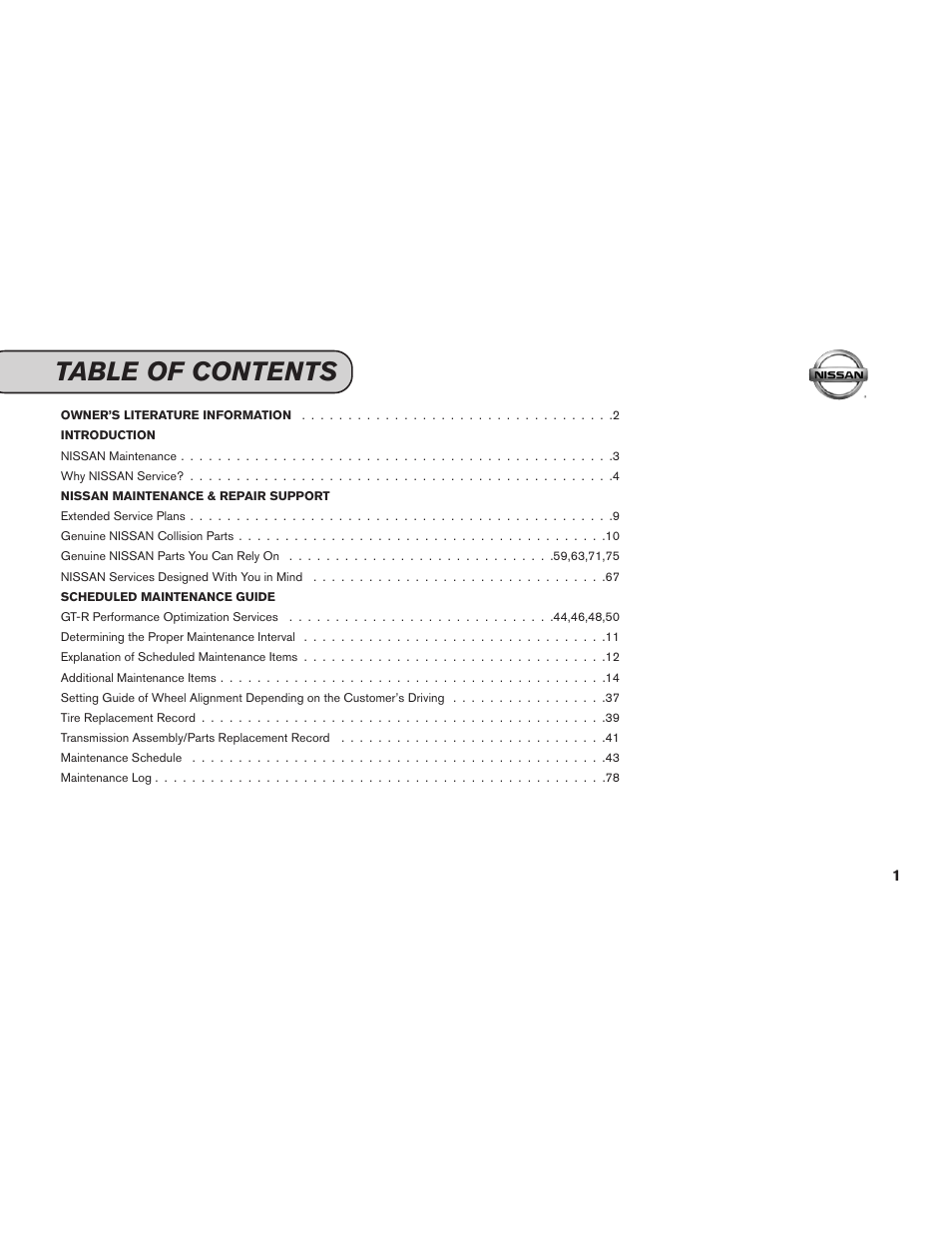 NISSAN 2015 GT R - Service & Maintenance Guide User Manual | Page 3 / 83