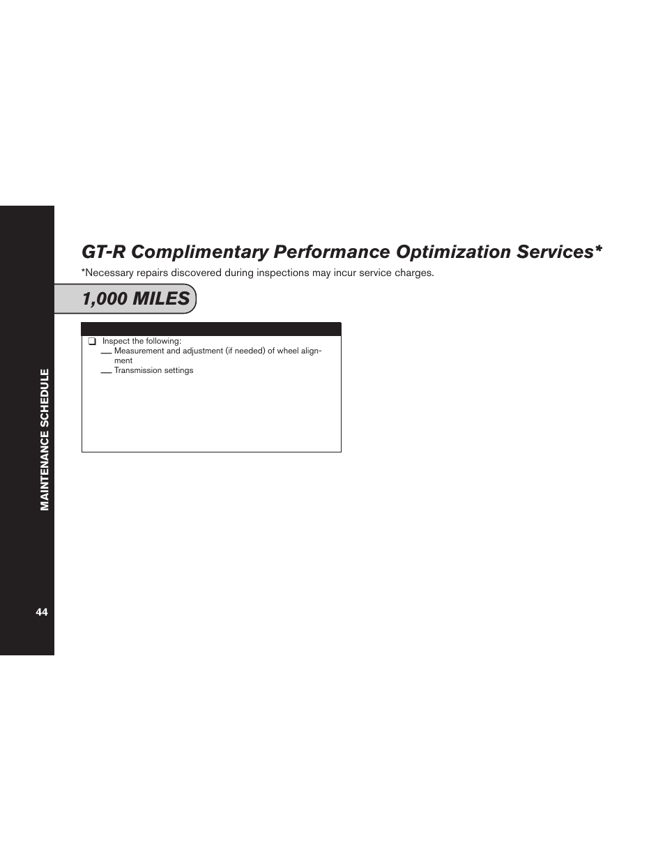 1,000 miles | NISSAN 2015 GT R - Service & Maintenance Guide User Manual | Page 46 / 83