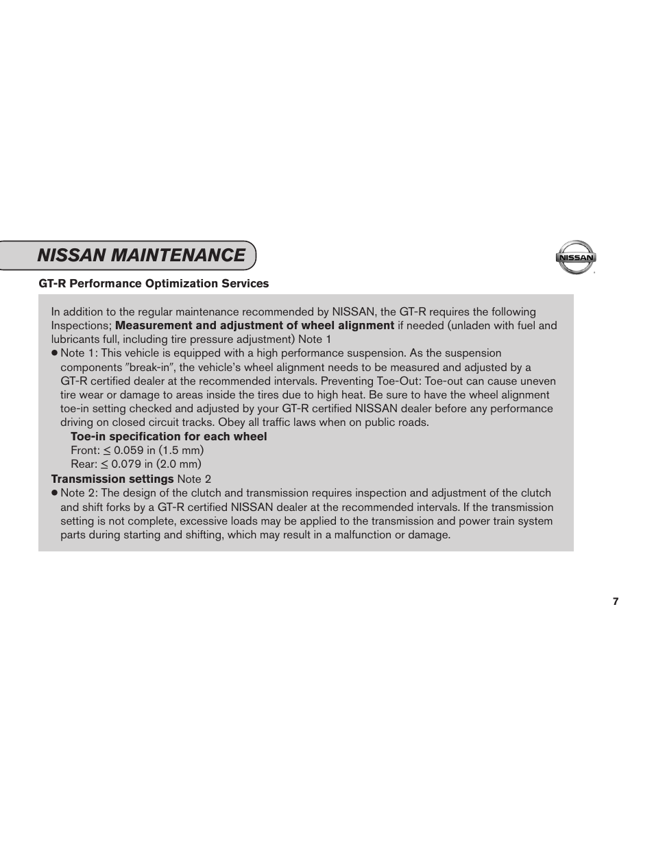 Nissan maintenance | NISSAN 2015 GT R - Service & Maintenance Guide User Manual | Page 9 / 83