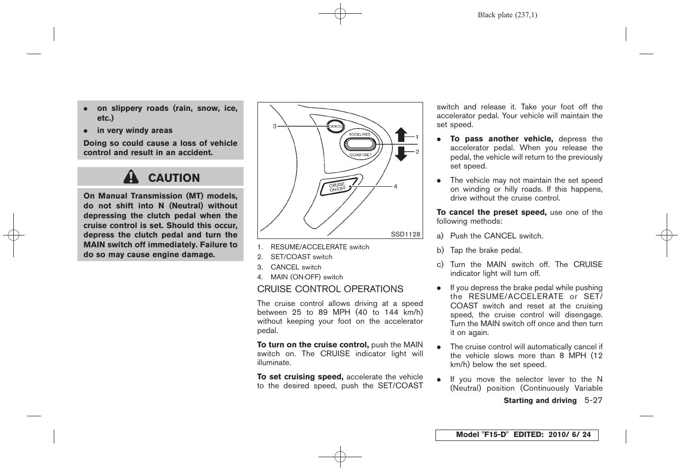 Cruise control operations -27, Caution | NISSAN 2011 JUKE - Owner's Manual User Manual | Page 237 / 345