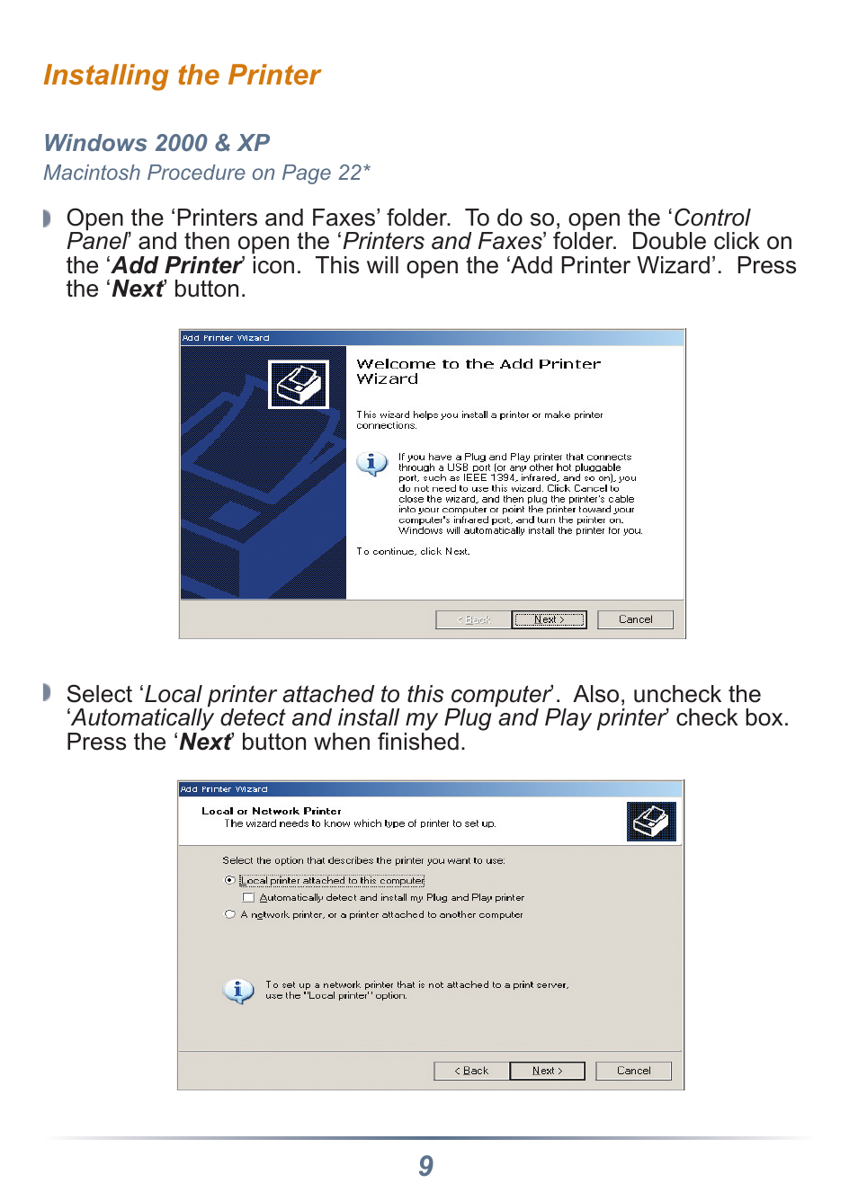 9installing the printer | Buffalo Technology LPV2-USB-TX1 User Manual | Page 9 / 24
