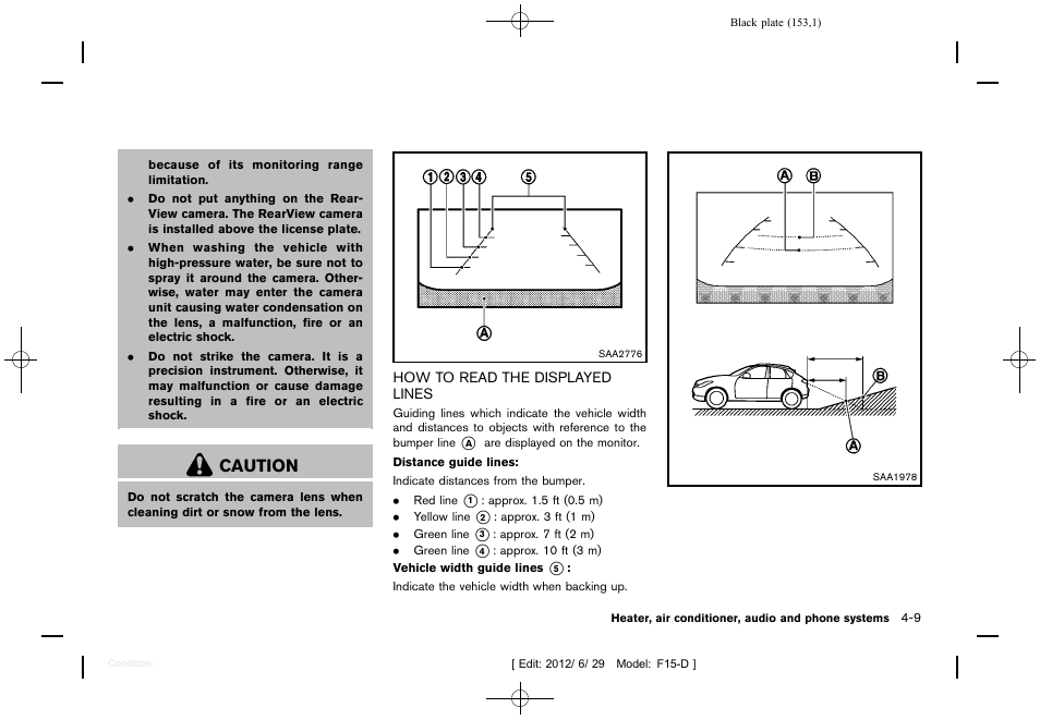 How to read the displayed lines -9, Caution | NISSAN 2013 JUKE - Owner's Manual User Manual | Page 155 / 347