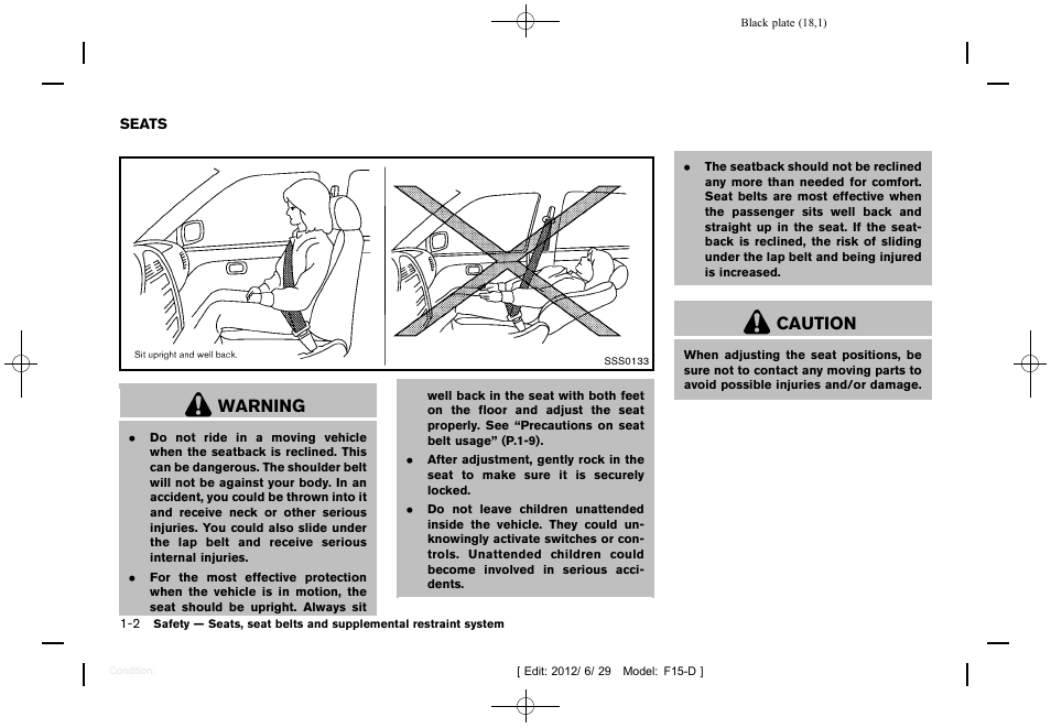 Seats -2, Warning, Caution | NISSAN 2013 JUKE - Owner's Manual User Manual | Page 20 / 347