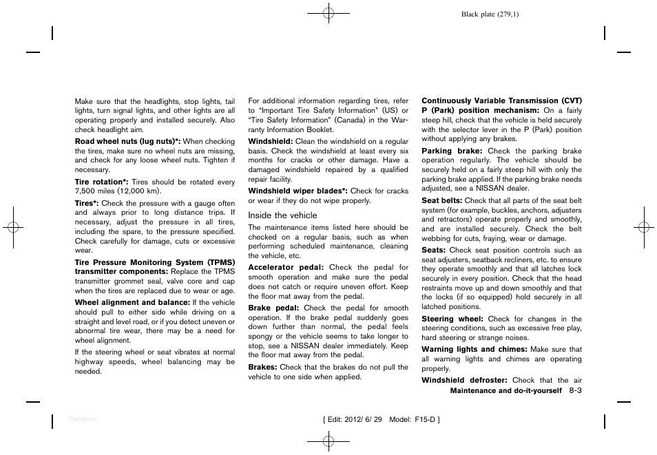 NISSAN 2013 JUKE - Owner's Manual User Manual | Page 281 / 347