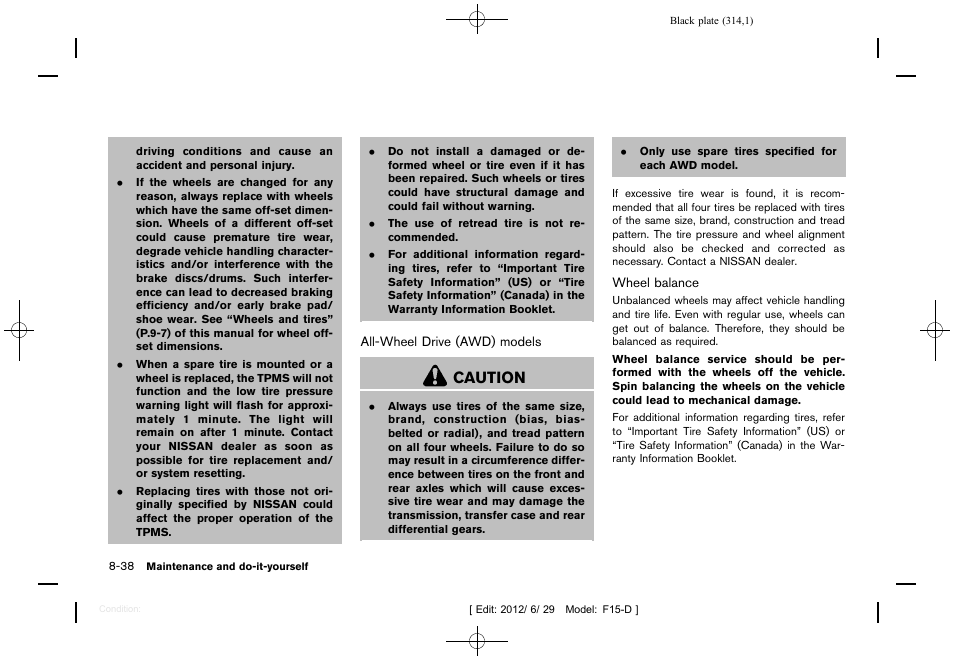 Caution | NISSAN 2013 JUKE - Owner's Manual User Manual | Page 316 / 347