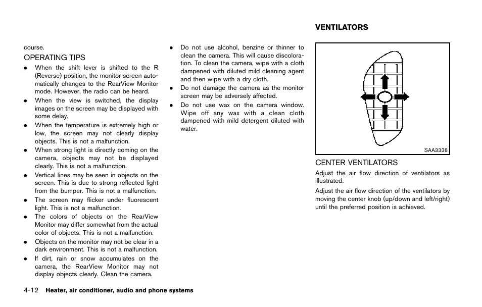 Operating tips -12, Ventilators -12, Center ventilators -12 | NISSAN 2014 JUKE - Owner's Manual User Manual | Page 163 / 356