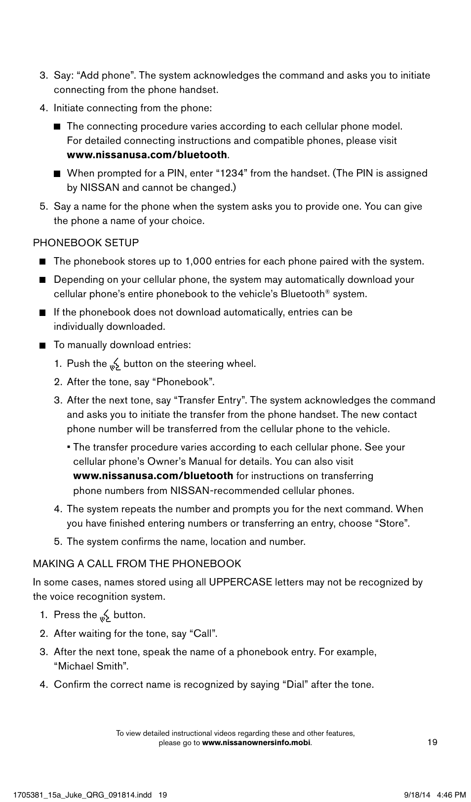 NISSAN 2015 JUKE - Quick Reference Guide User Manual | Page 21 / 28