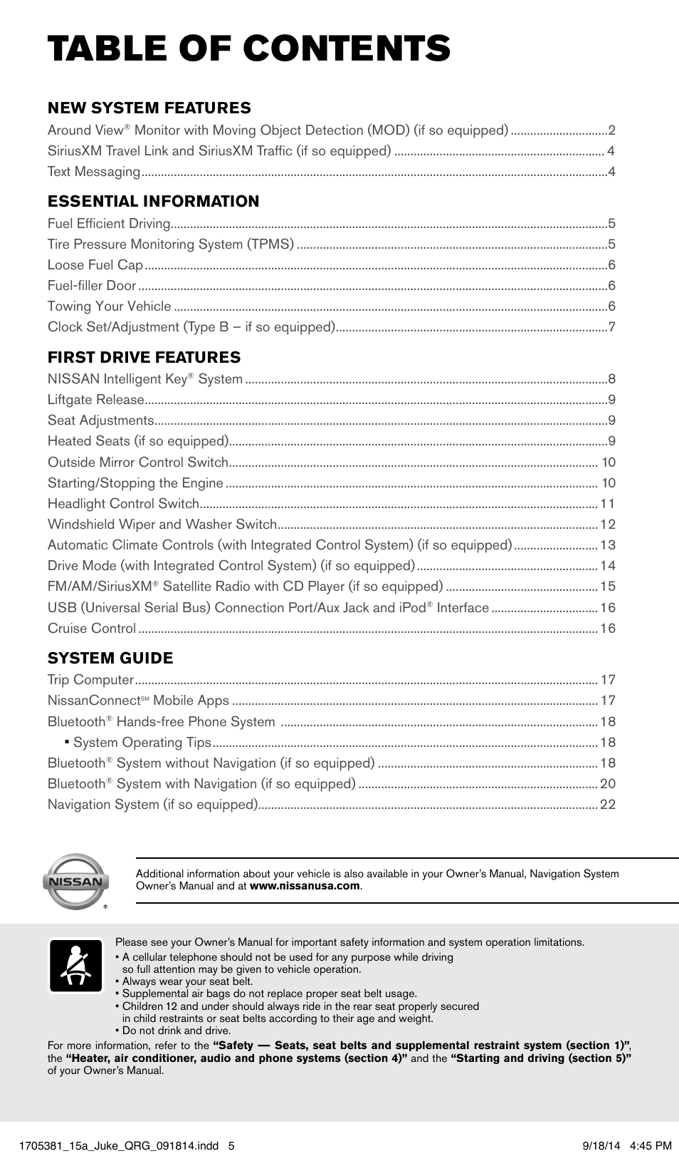 NISSAN 2015 JUKE - Quick Reference Guide User Manual | Page 3 / 28