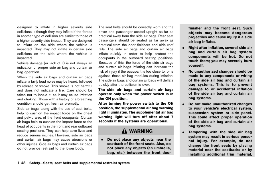 Warning | NISSAN 2011 LEAF - Owner's Manual User Manual | Page 133 / 354