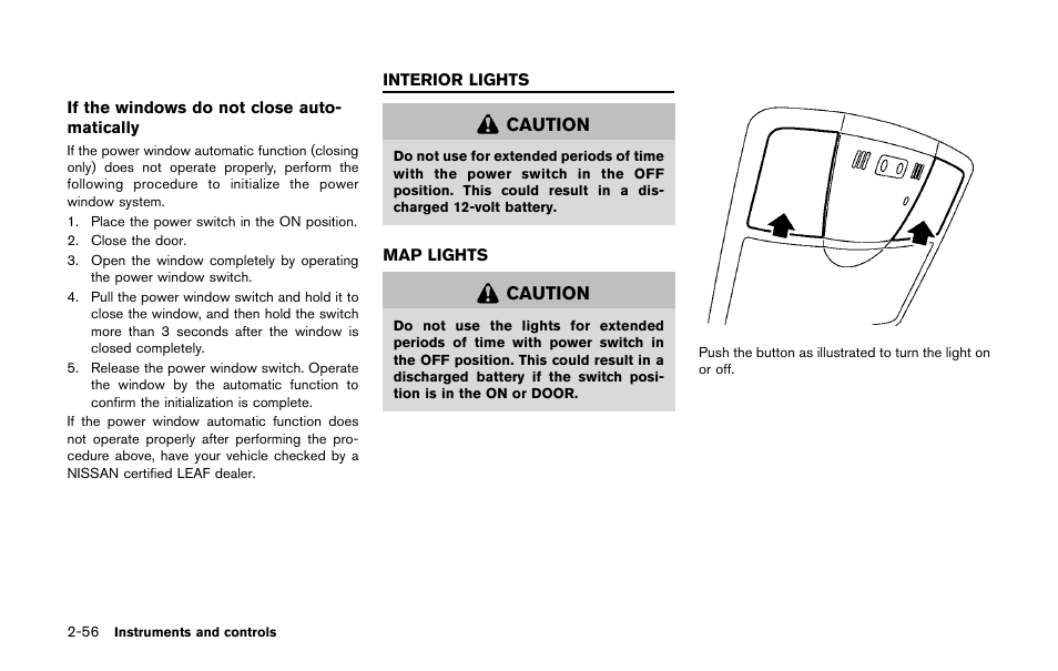 Interior lights -56, Map lights -56 | NISSAN 2011 LEAF - Owner's Manual User Manual | Page 193 / 354