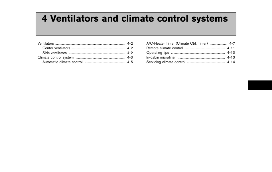 Ventilators and climate control systems, 4 ventilators and climate control systems | NISSAN 2011 LEAF - Owner's Manual User Manual | Page 222 / 354