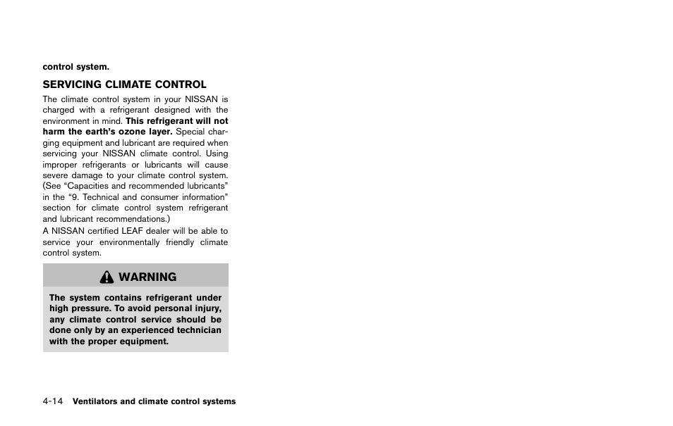 Servicing climate control -14 | NISSAN 2011 LEAF - Owner's Manual User Manual | Page 235 / 354