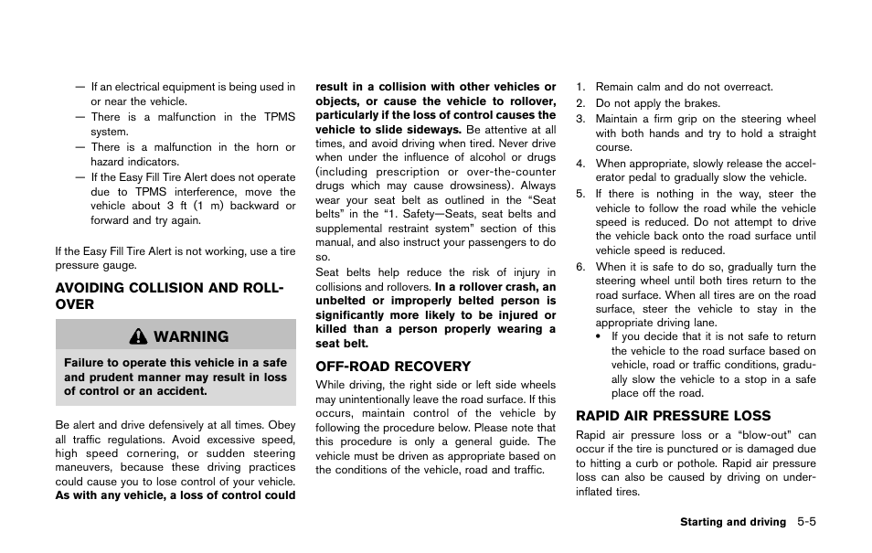 Warning | NISSAN 2011 LEAF - Owner's Manual User Manual | Page 240 / 354