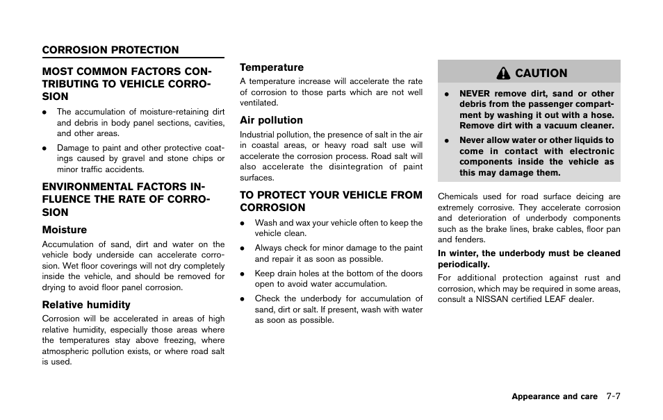 Corrosion protection -7 | NISSAN 2011 LEAF - Owner's Manual User Manual | Page 288 / 354