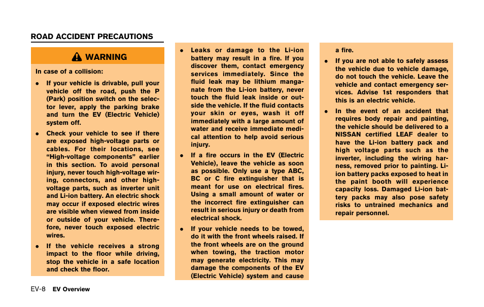 Warning | NISSAN 2011 LEAF - Owner's Manual User Manual | Page 31 / 354