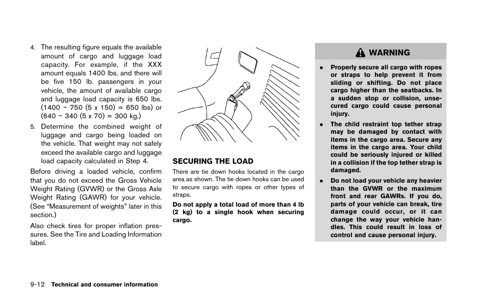 Securing the load -12 | NISSAN 2011 LEAF - Owner's Manual User Manual | Page 335 / 354