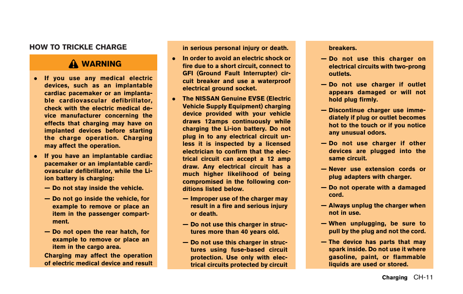 Warning | NISSAN 2011 LEAF - Owner's Manual User Manual | Page 64 / 354